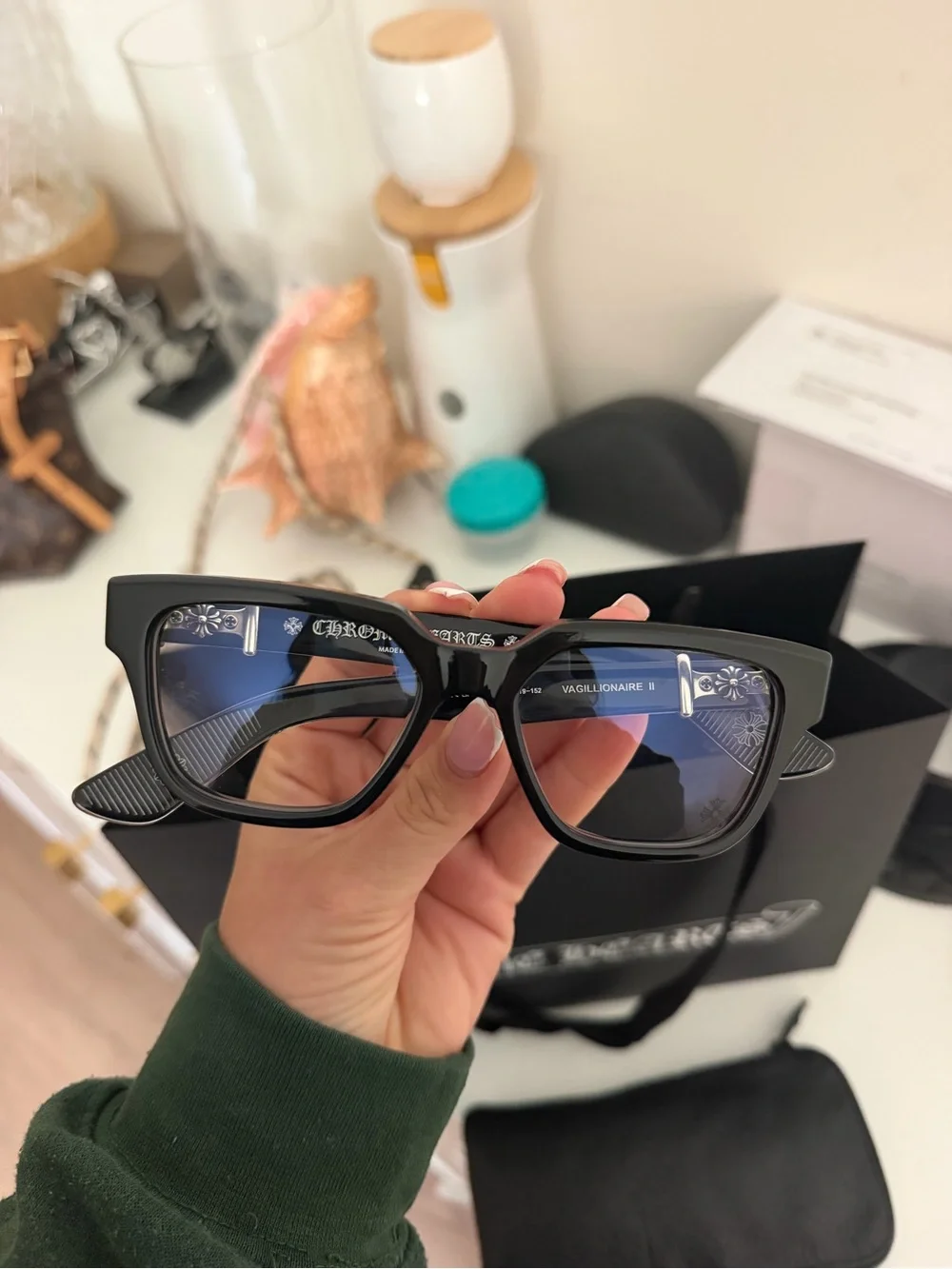 Chrome Hearts Black Glasses with Silver Accents
